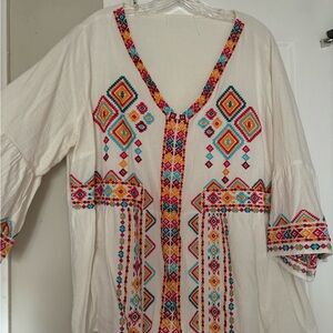 White Bohemian Embroidered Tunic Top